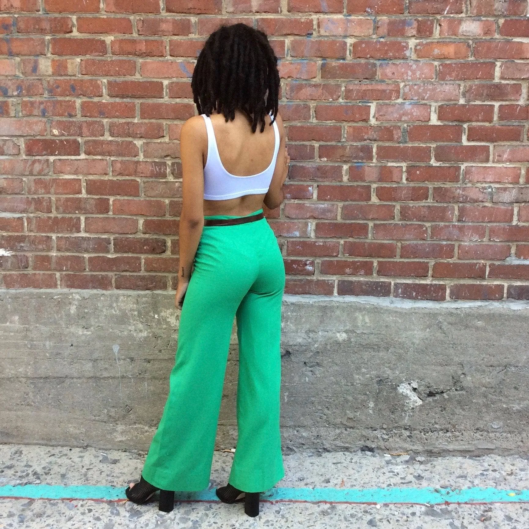 1970s Green High Waisted Flared Pants XS-S