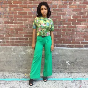 1970s Green High Waisted Flared Pants XS-S