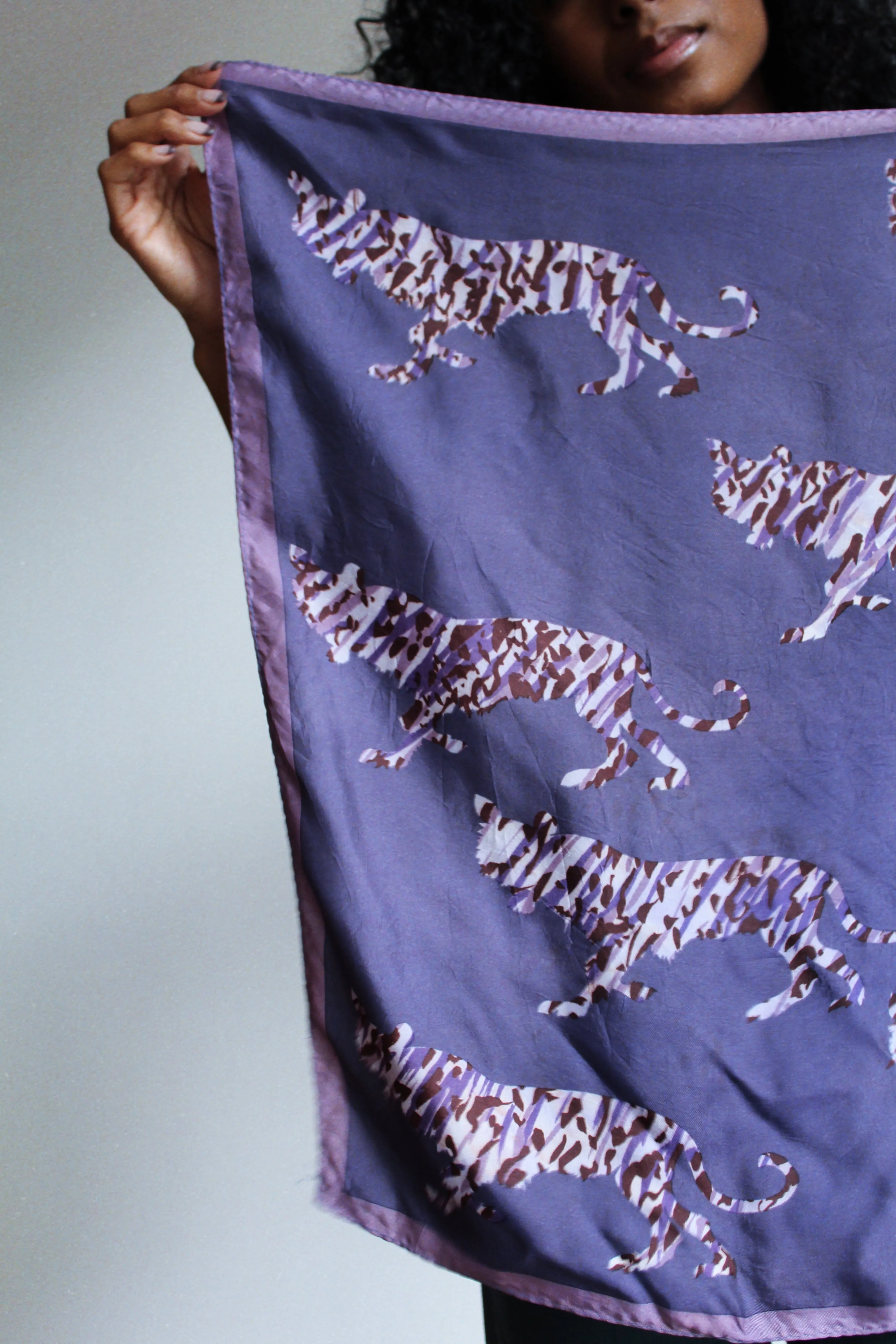 1970s Purple Tiger Print Scarf