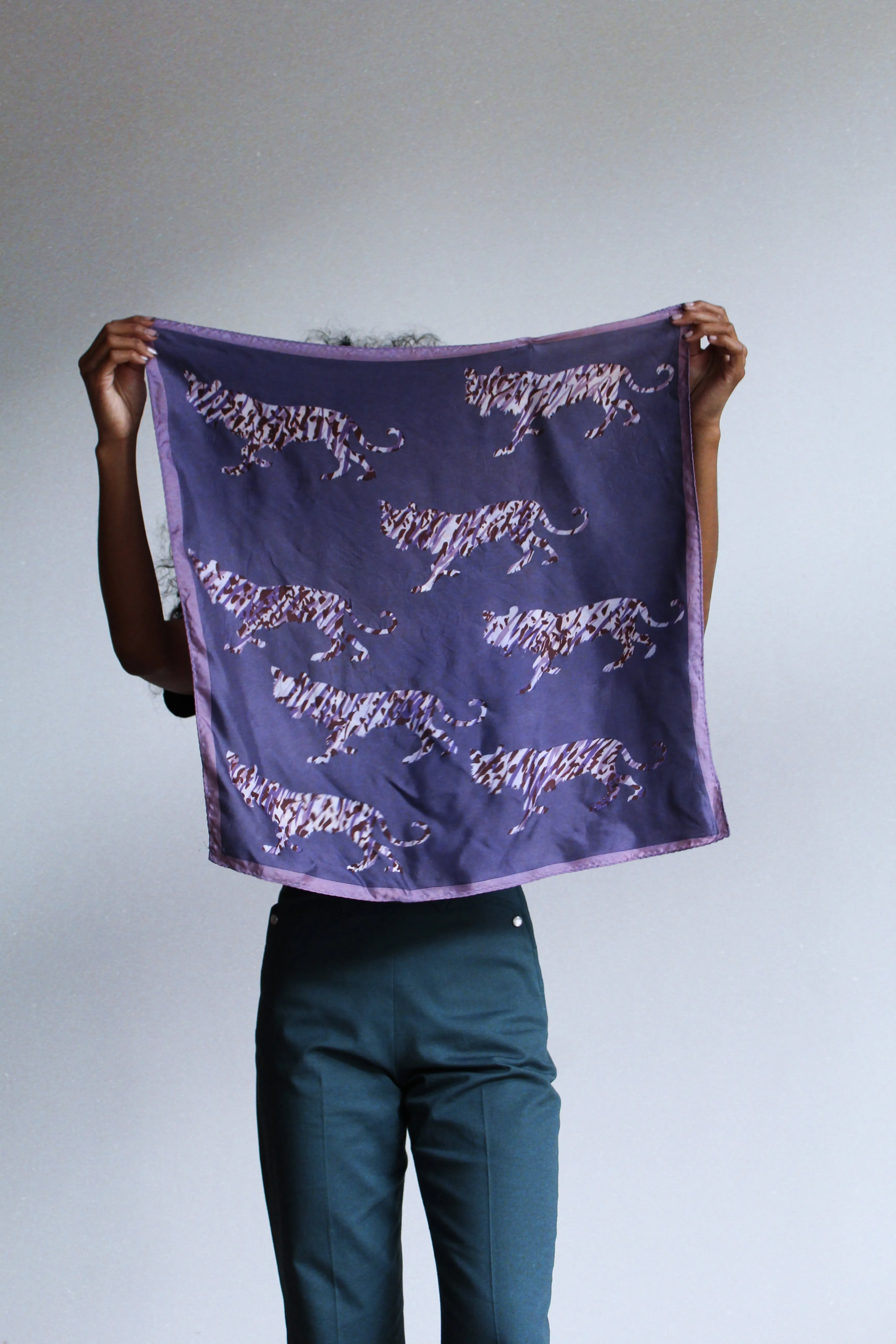 1970s Purple Tiger Print Scarf