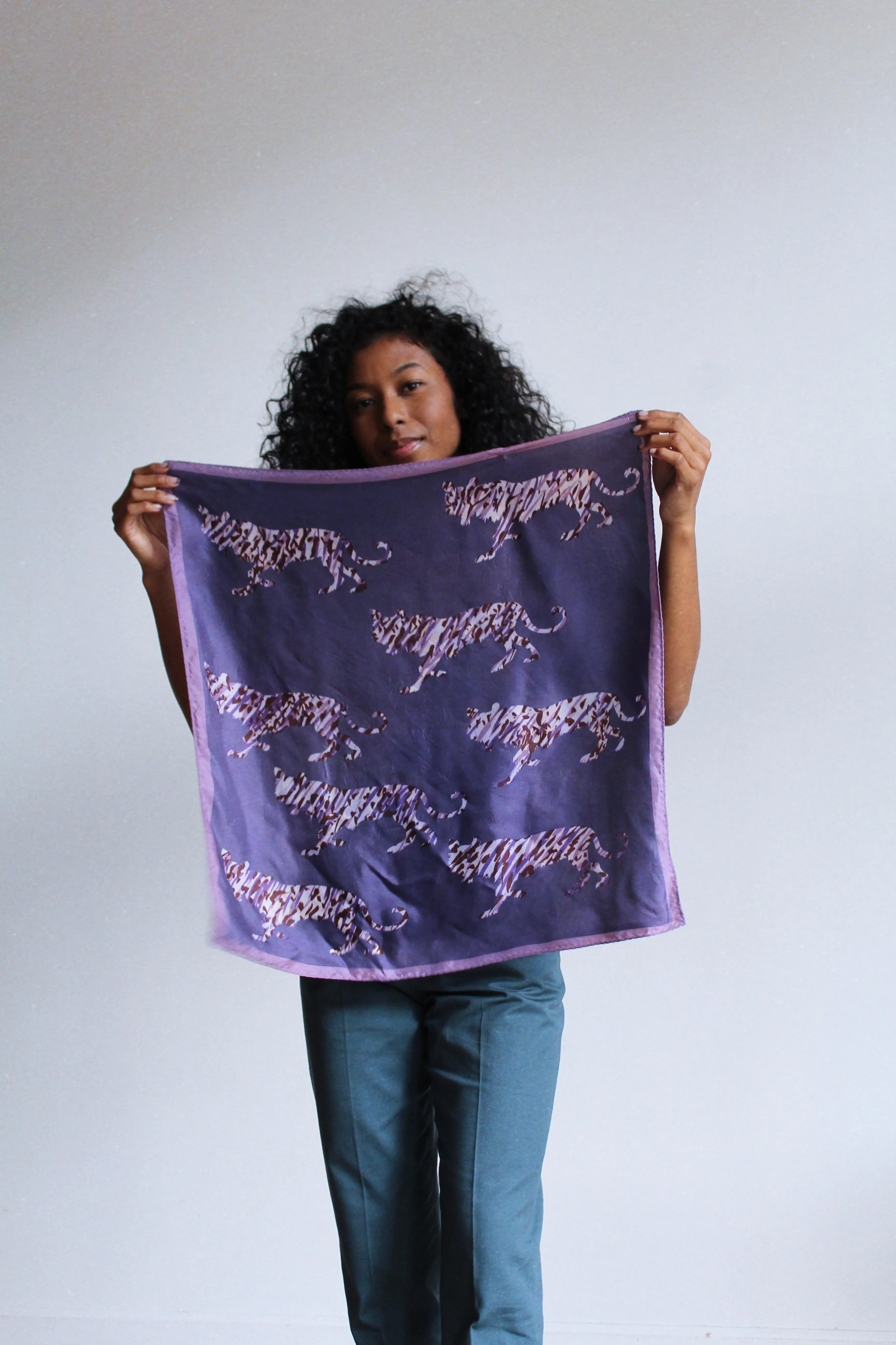1970s Purple Tiger Print Scarf