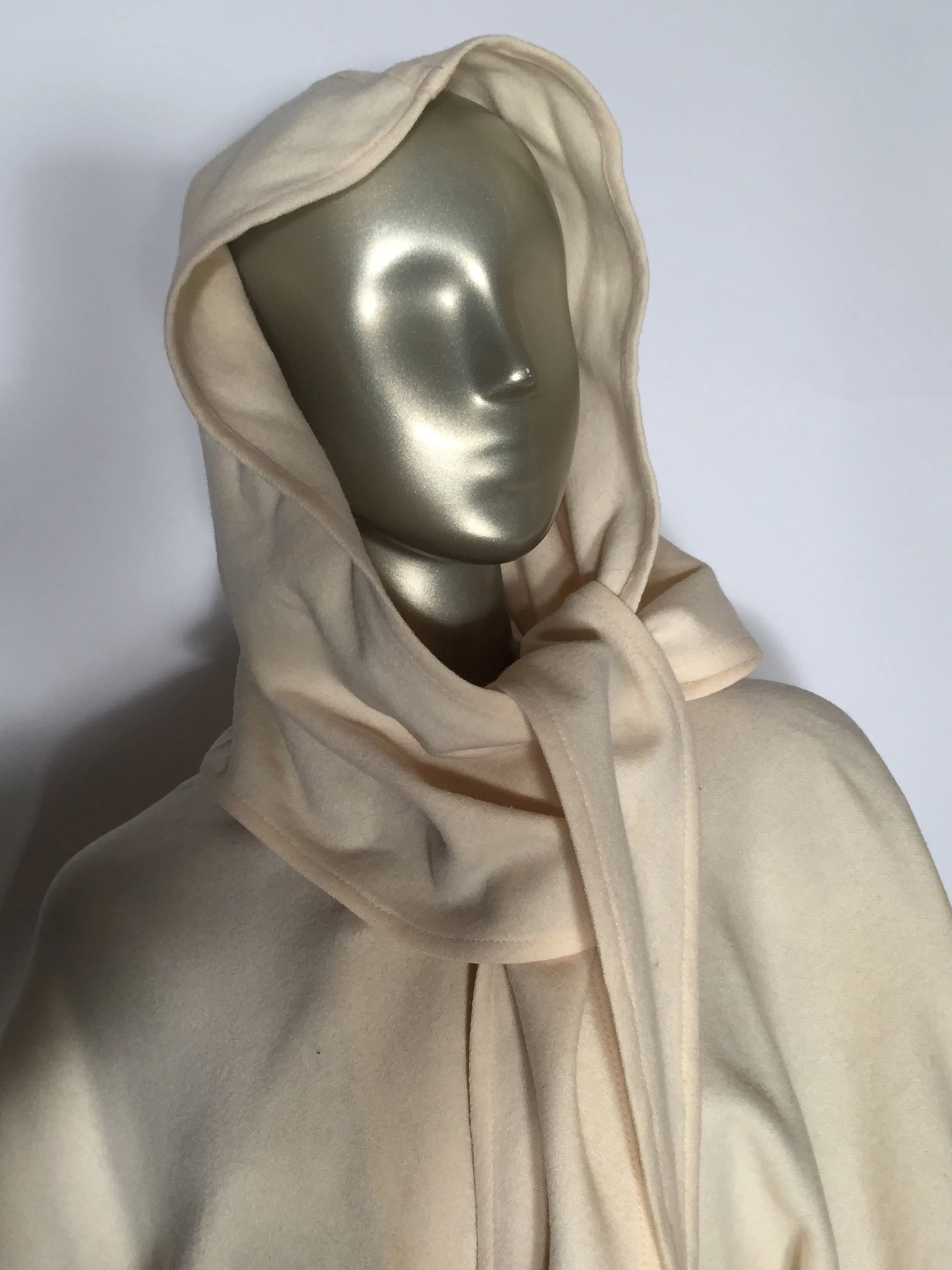 1970s Spring Virgin Wool Hooded Cream Poncho Cape By Also Gordon