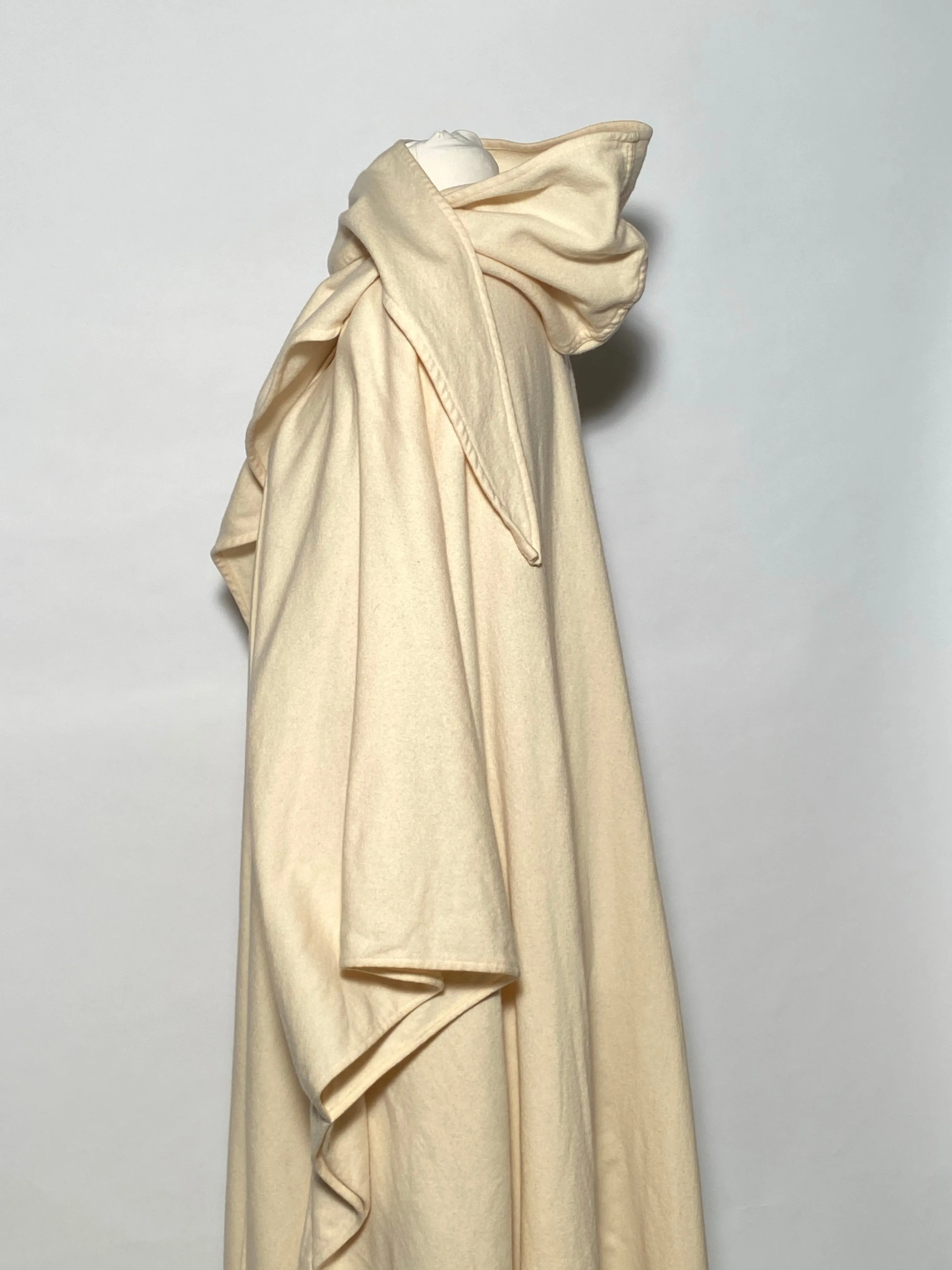 1970s Spring Virgin Wool Hooded Cream Poncho Cape By Also Gordon