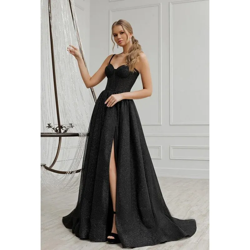 A-Line Straps Sequined Split Sleeveless Evening Dress