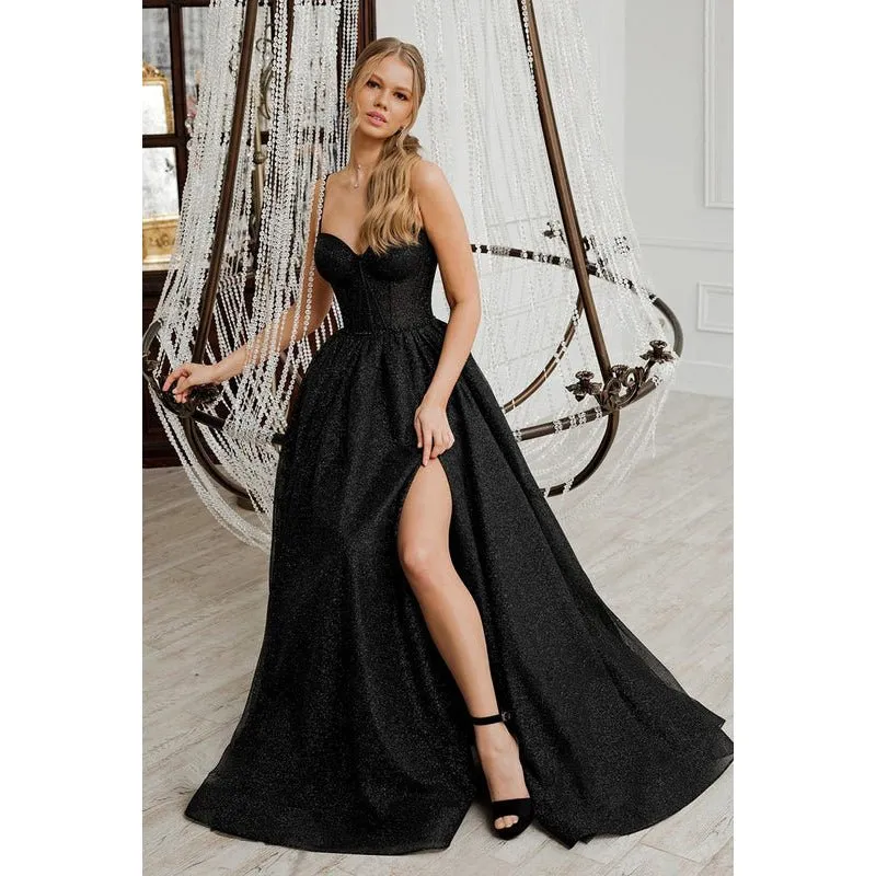 A-Line Straps Sequined Split Sleeveless Evening Dress