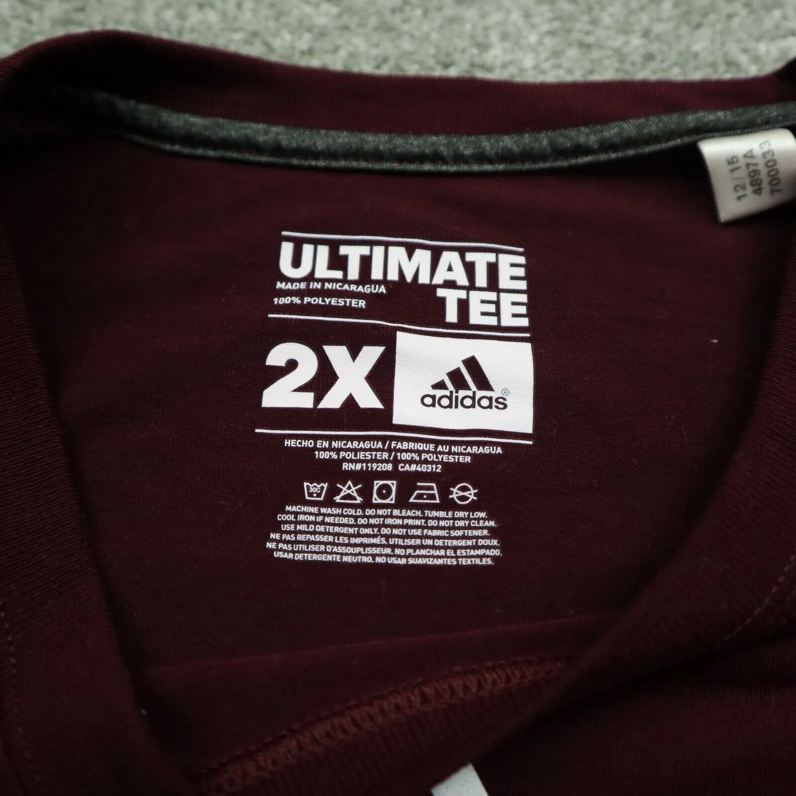 Adidas Mens Graphics Ultimate T Shirt Short Sleeves Round Neck Maroon Size 2X