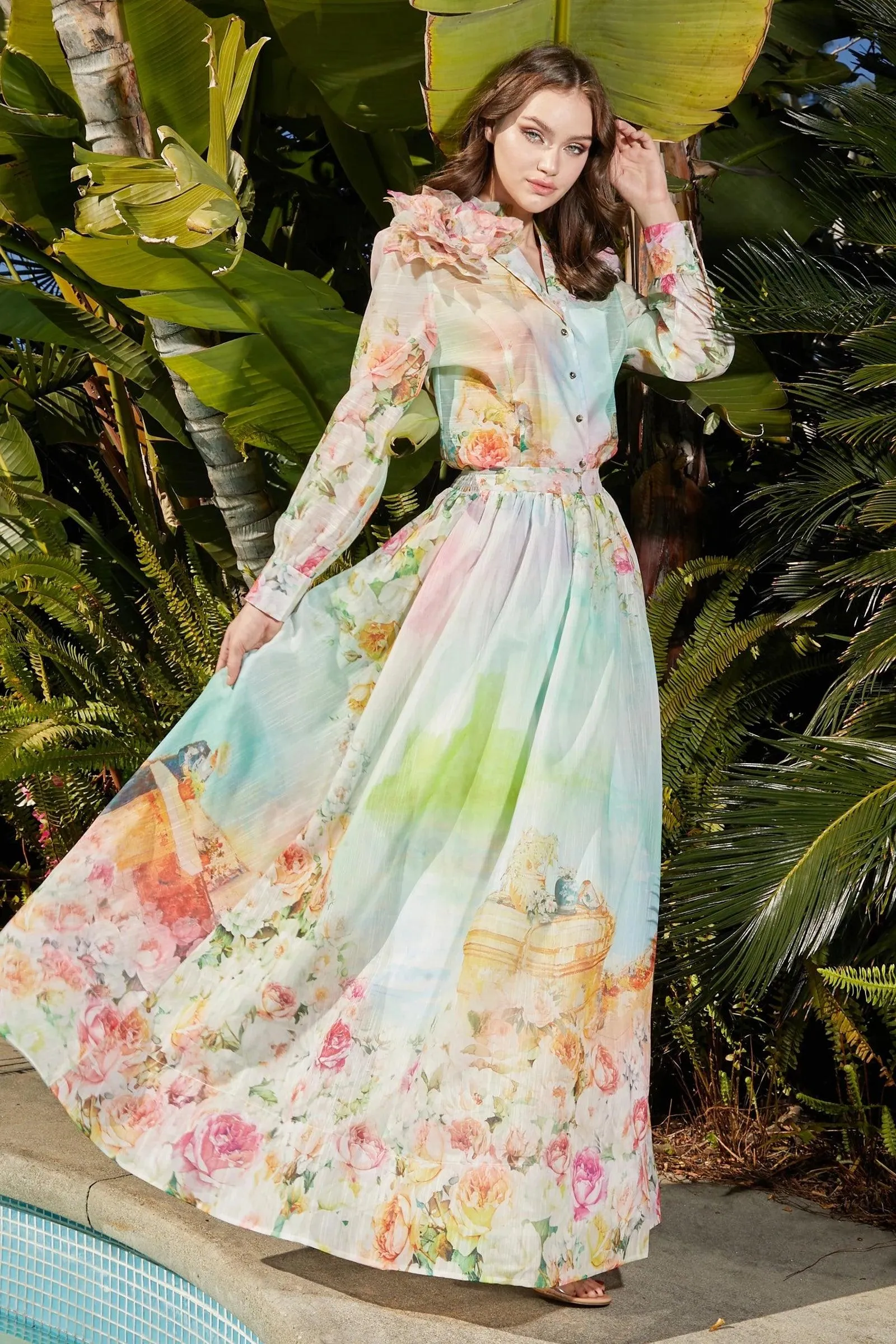 ARTISTIC FLOWER MAXI SKIRT SET