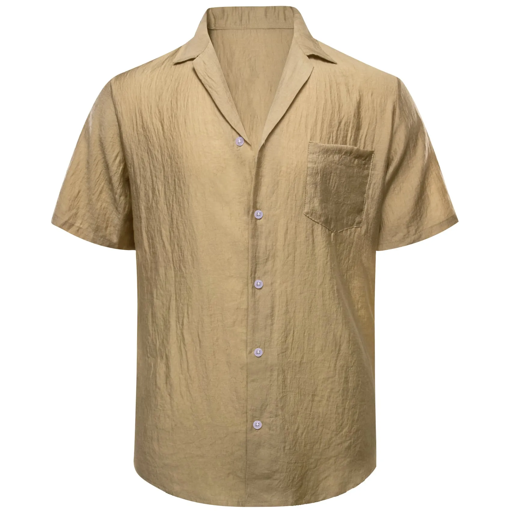 Barry Wang Tan Shirt Solid Light Brown Short Sleeves Shirt for Men