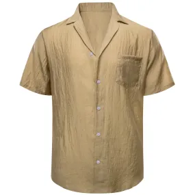 Barry Wang Tan Shirt Solid Light Brown Short Sleeves Shirt for Men
