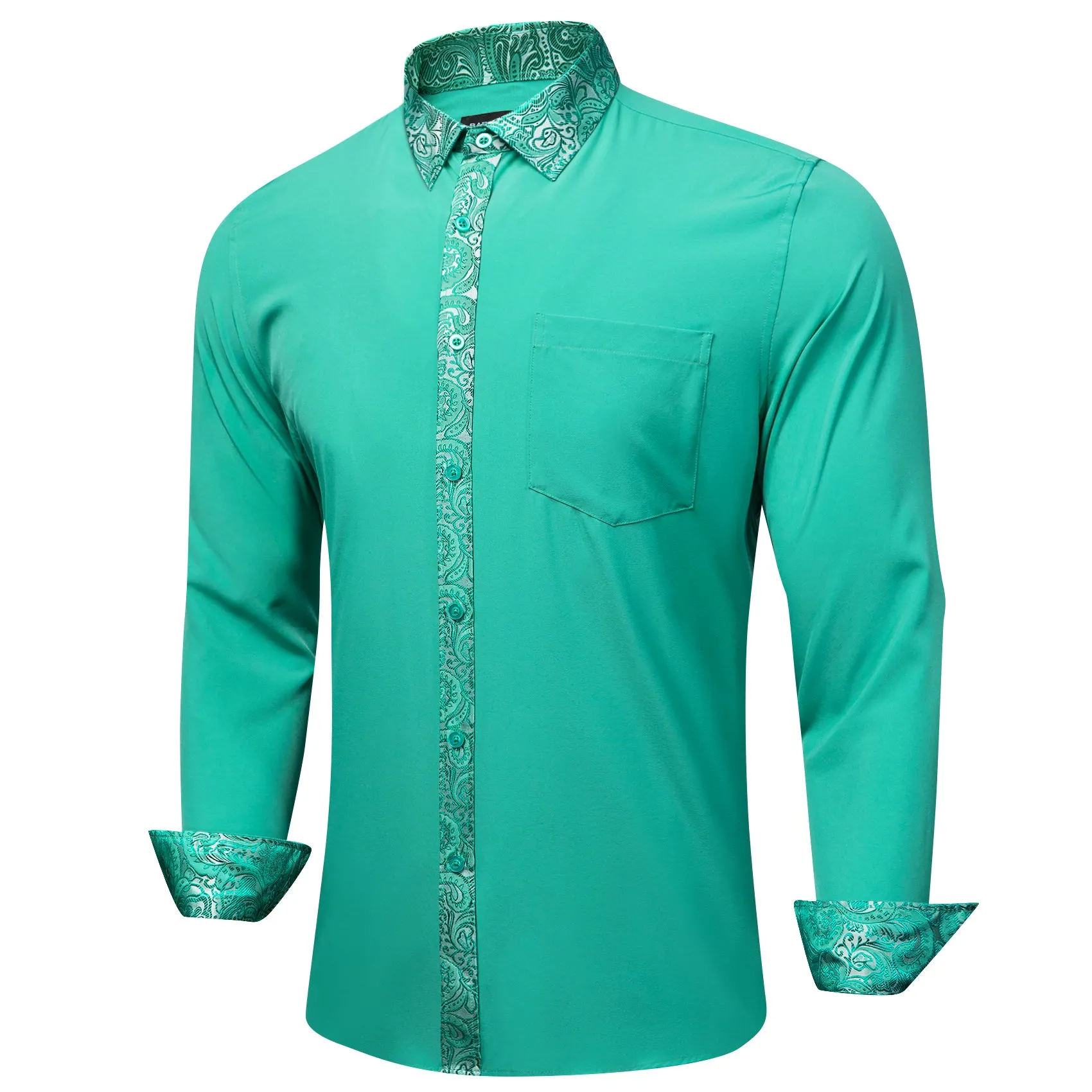 Barry.wang Aqua Silver Splicing Men's Business Shirt