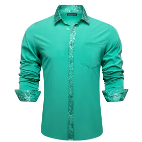 Barry.wang Aqua Silver Splicing Men's Business Shirt