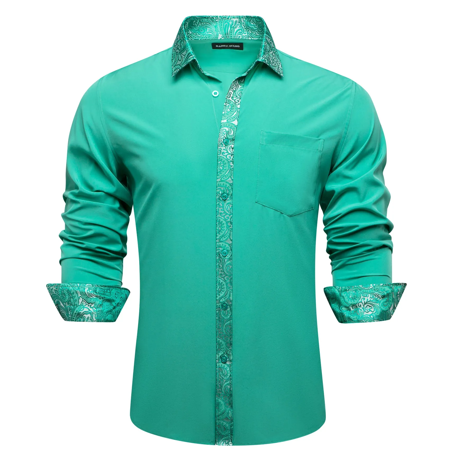 Barry.wang Aqua Silver Splicing Men's Business Shirt