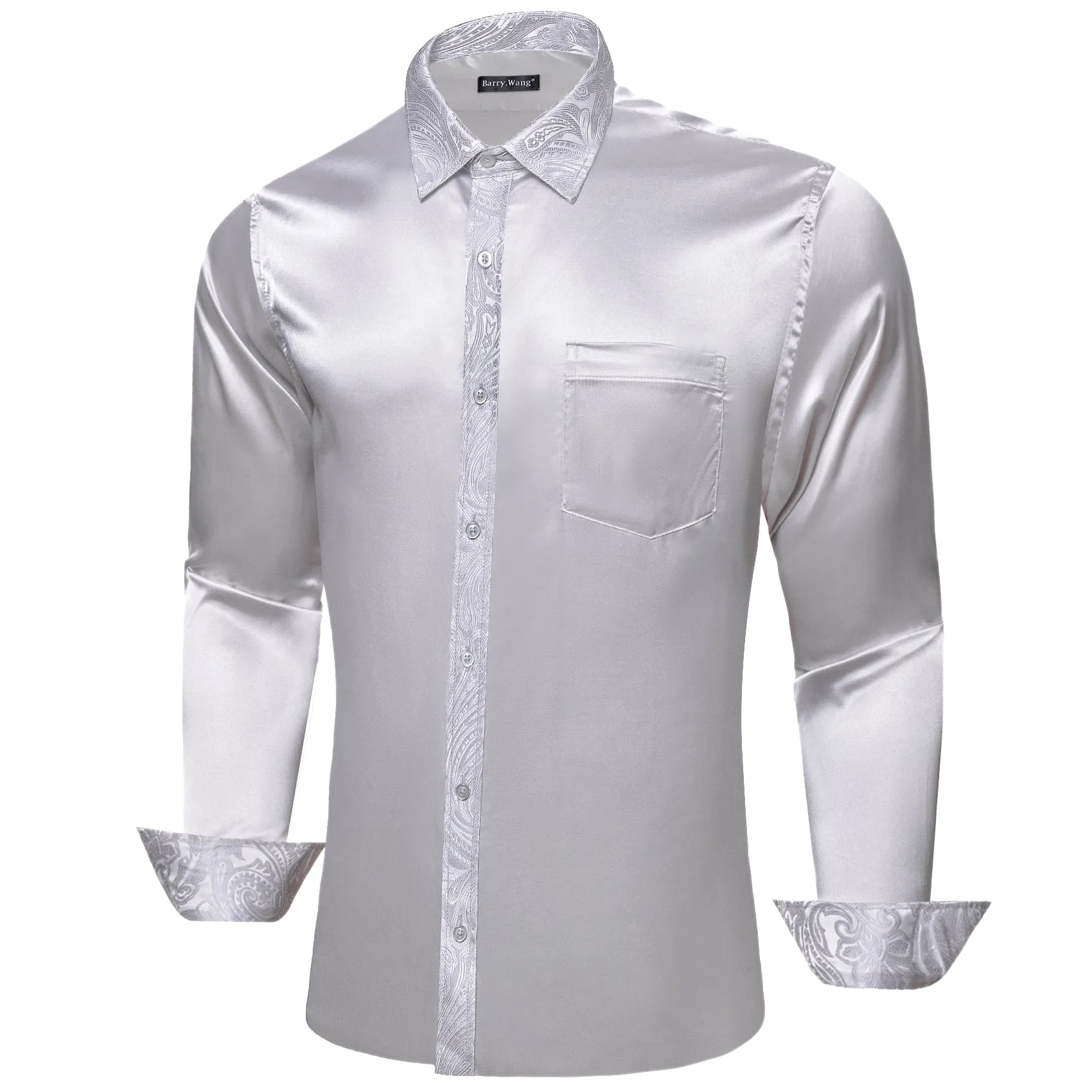 Barry.Wang Grey Shirt Solid Men Long Sleeve Windsor Collar Dress Shirt