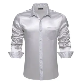 Barry.Wang Grey Shirt Solid Men Long Sleeve Windsor Collar Dress Shirt