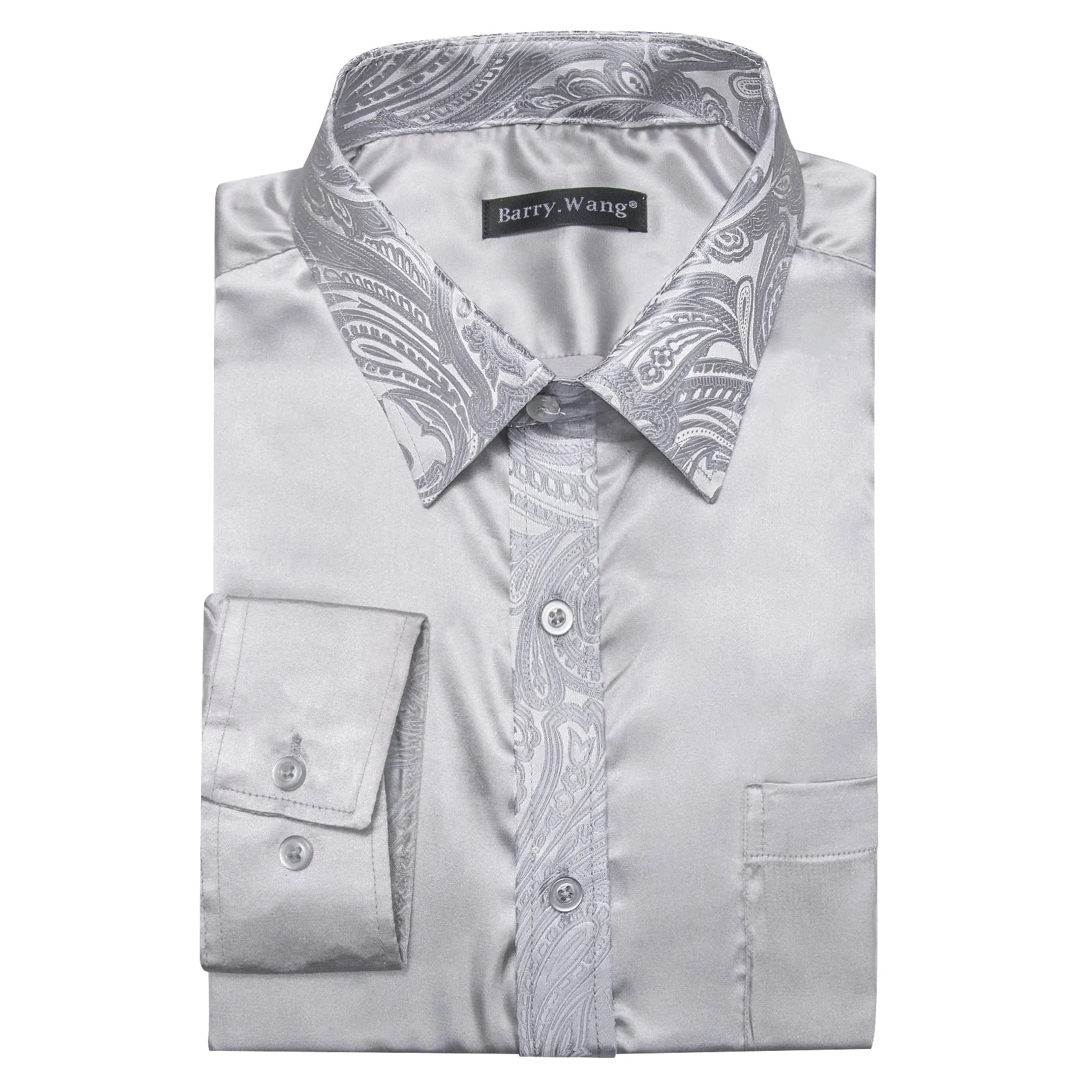 Barry.Wang Grey Shirt Solid Men Long Sleeve Windsor Collar Dress Shirt