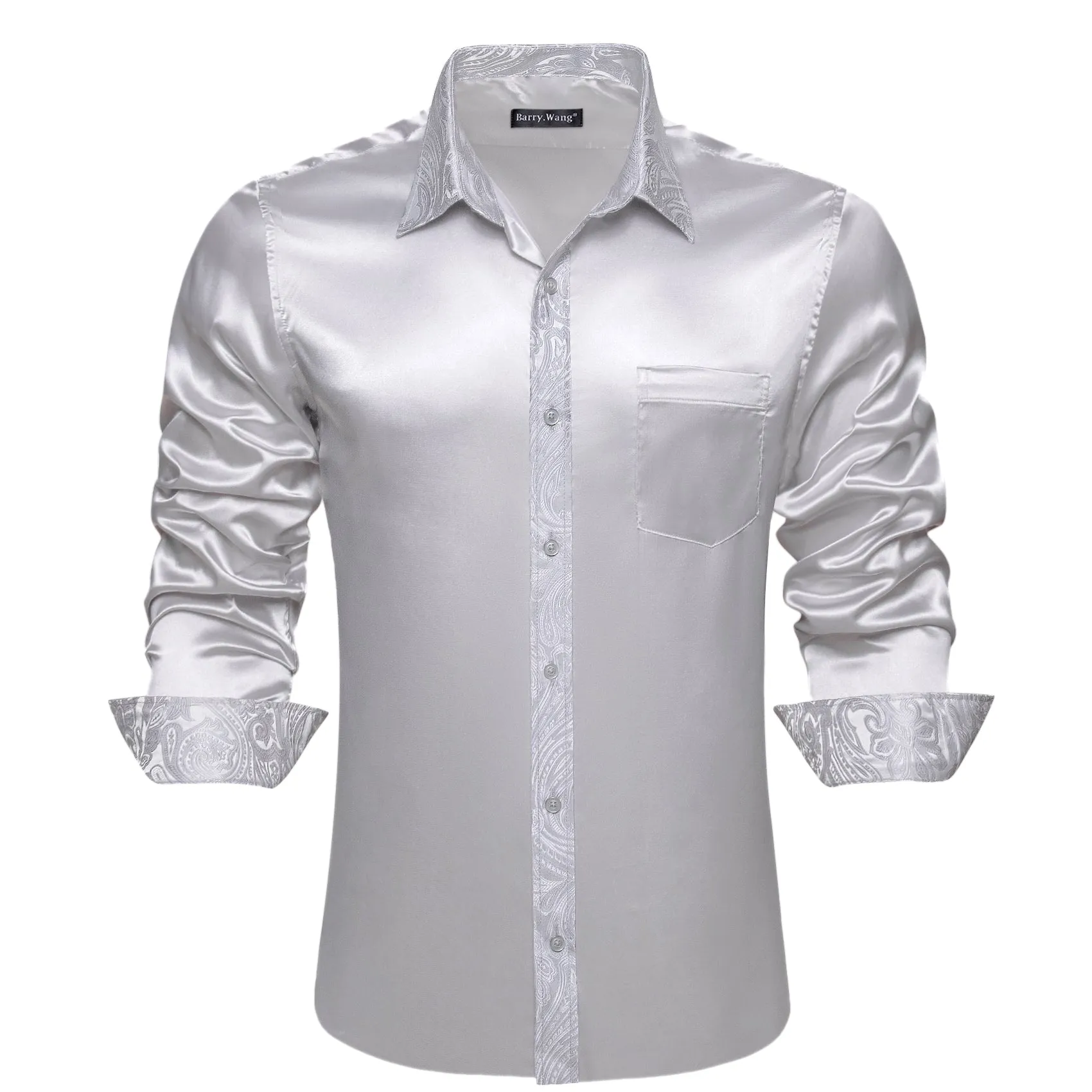 Barry.Wang Grey Shirt Solid Men Long Sleeve Windsor Collar Dress Shirt