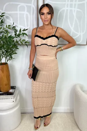 Beige and Black Knitted Skirt Set