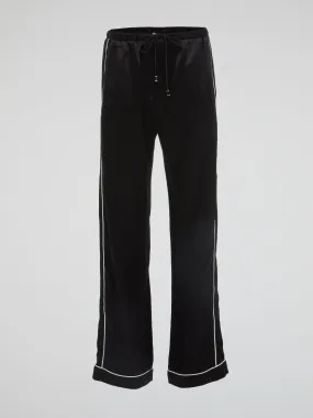 Black Contrast Lining Flared Pants