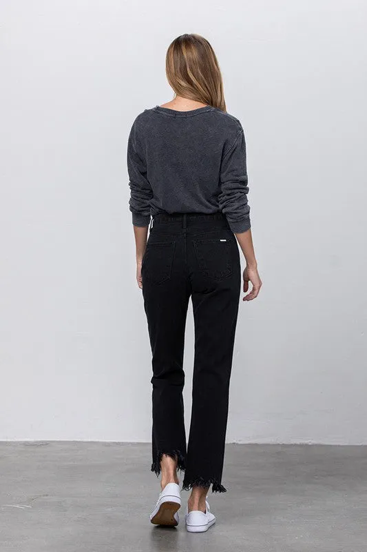 Black Destroyed Straight Leg Jean Pants