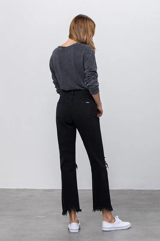 Black Destroyed Straight Leg Jean Pants