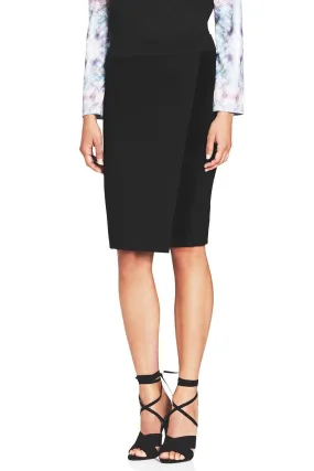 Black Faux Wrap Style Ponte Skirt
