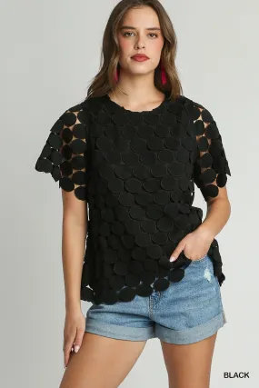 Black Polka Dot Lace Shift Boxy Sleeve Top with Back Button Keyhole |Stuffology Boutique