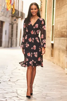 Black Rose Wrap Dress