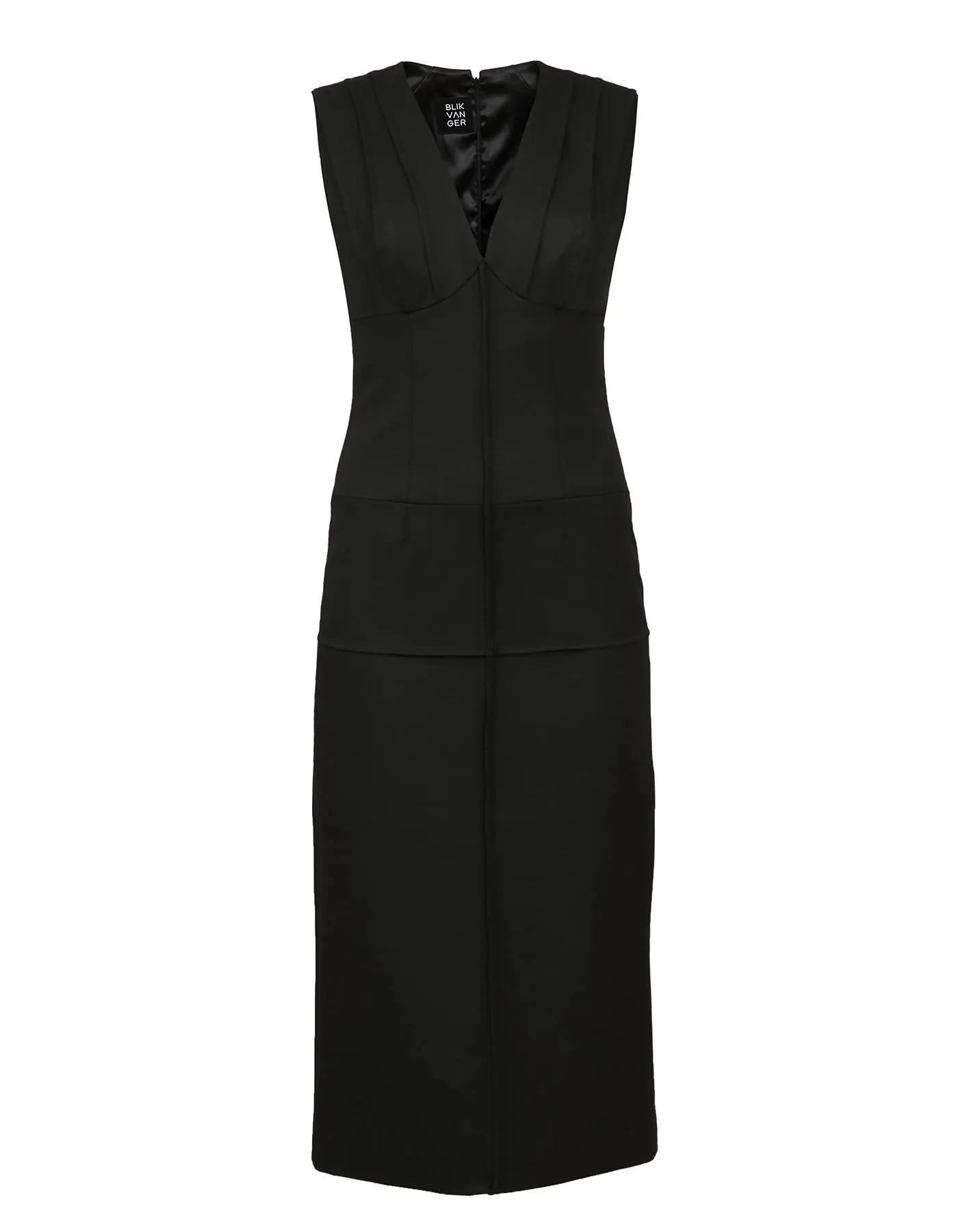 Black Sleeveless Puffy-Chest Midi Dress