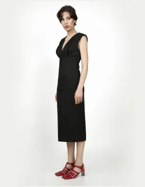 Black Sleeveless Puffy-Chest Midi Dress