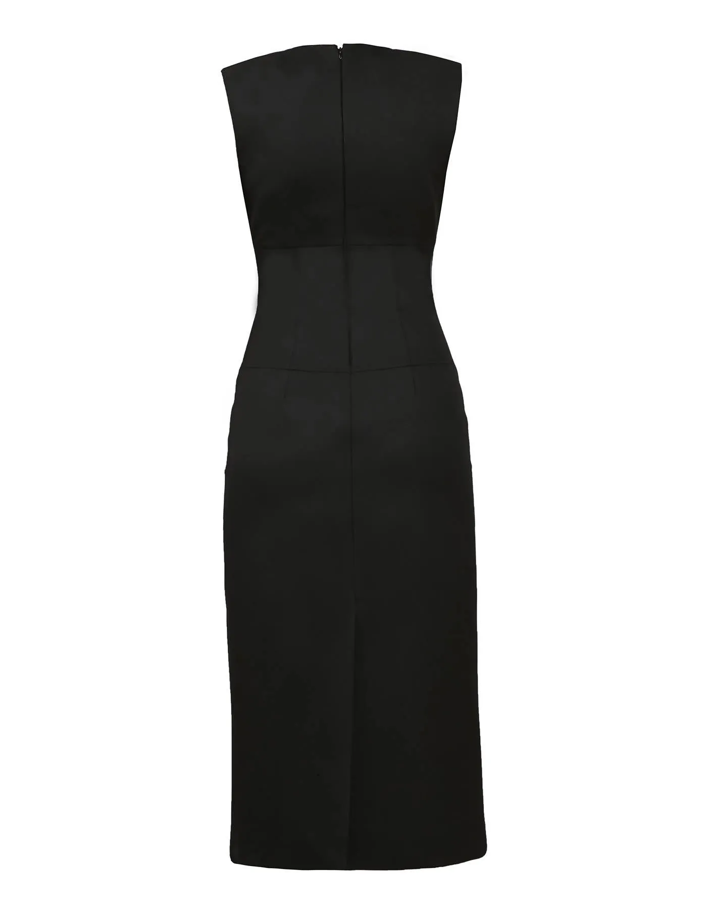 Black Sleeveless Puffy-Chest Midi Dress
