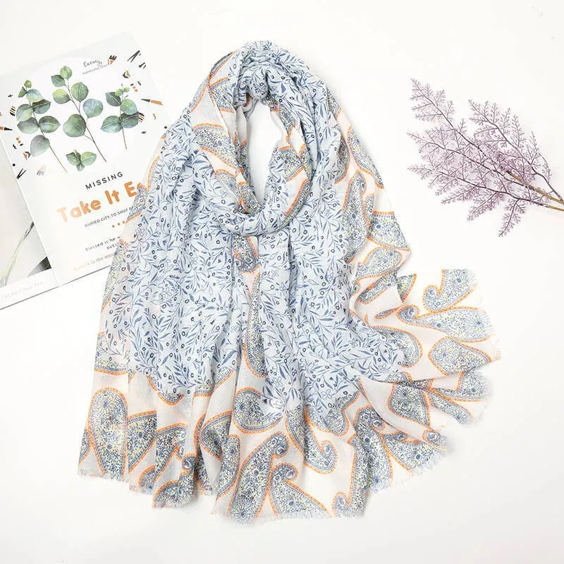 Blue Summer Floral Voile Scarves Gypsy