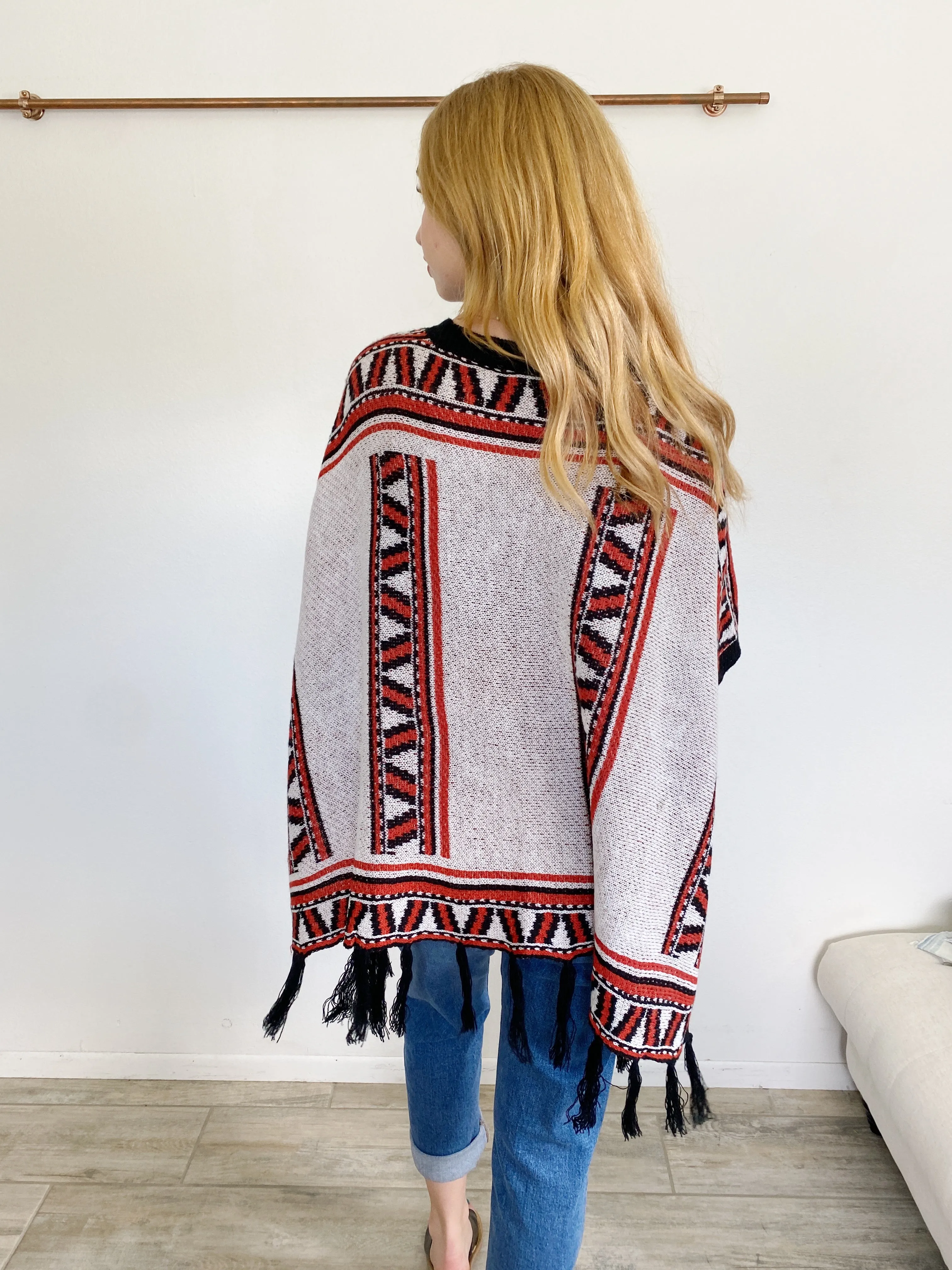 Boutique Fringe Aztec Knit Blanket Shaw