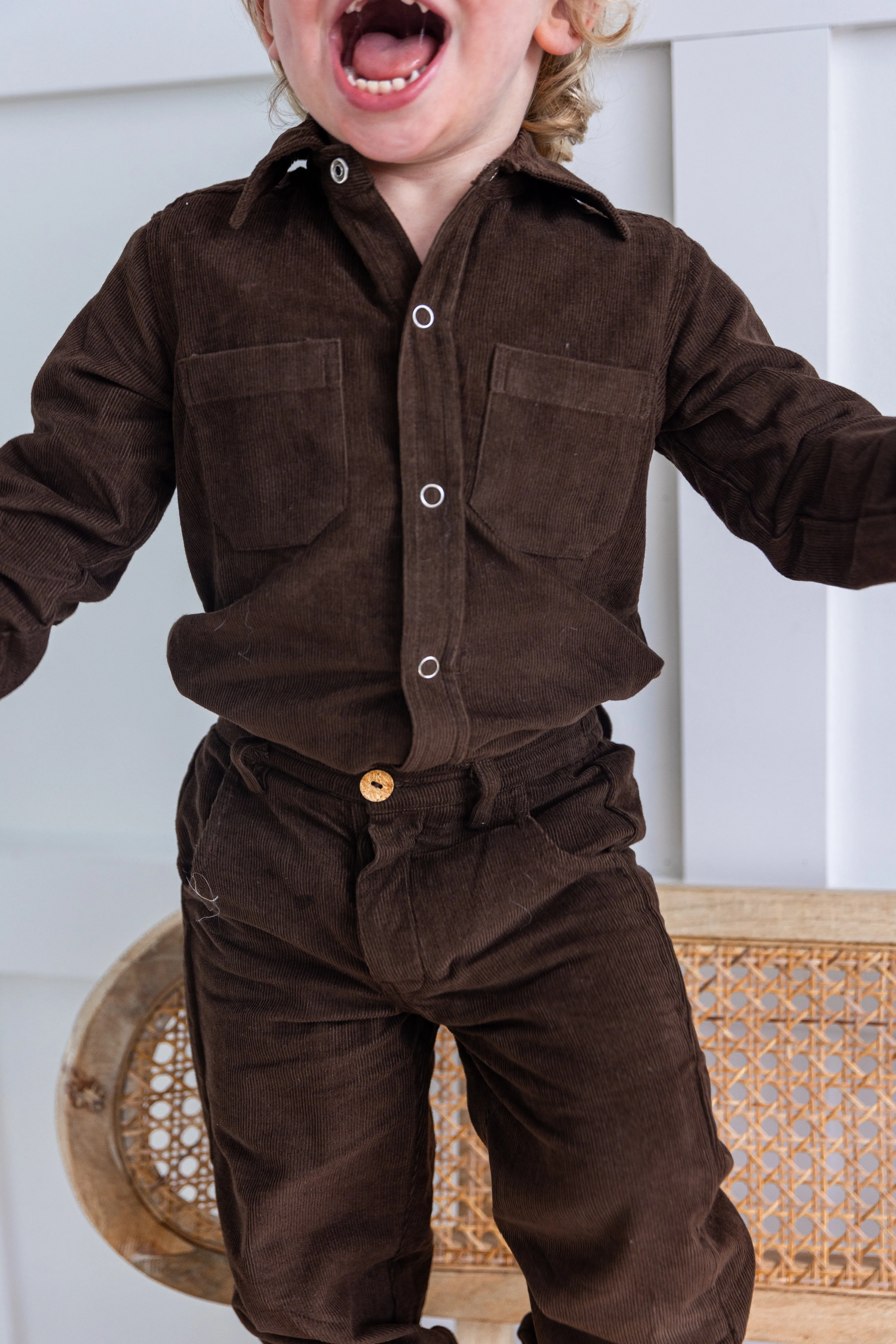 Brown Corduroy Solid Color Boys Pants