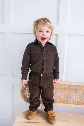 Brown Corduroy Solid Color Boys Pants