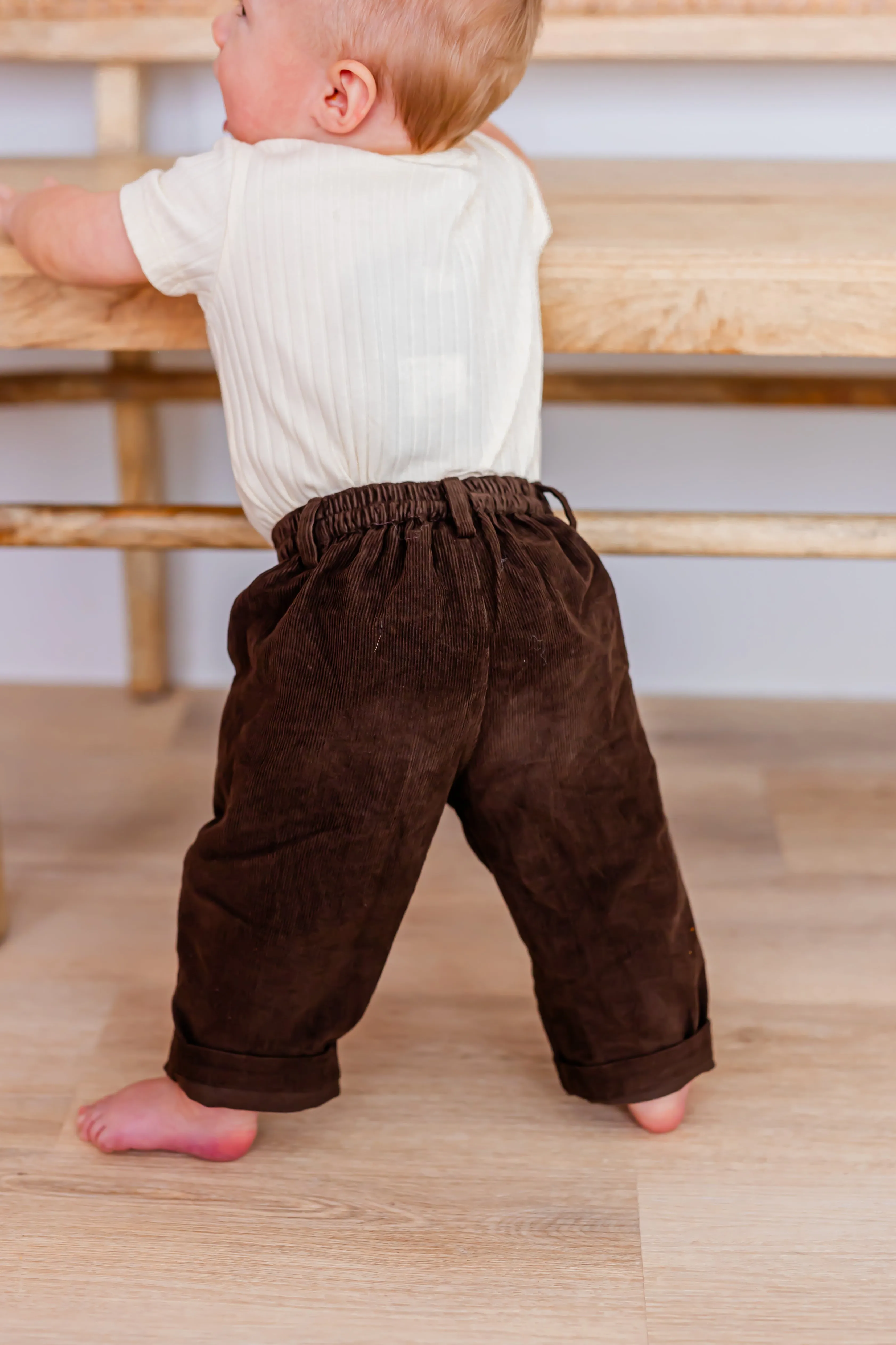 Brown Corduroy Solid Color Boys Pants