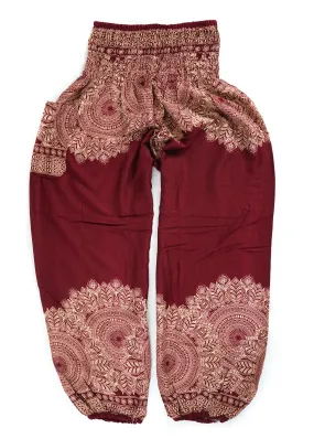 Burgundy Lotus Bloom Harem Pants