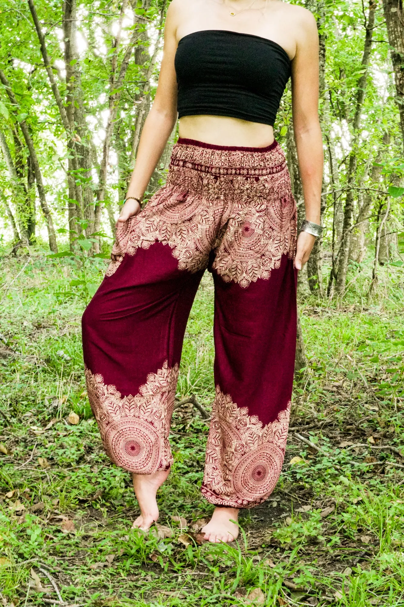 Burgundy Lotus Bloom Harem Pants