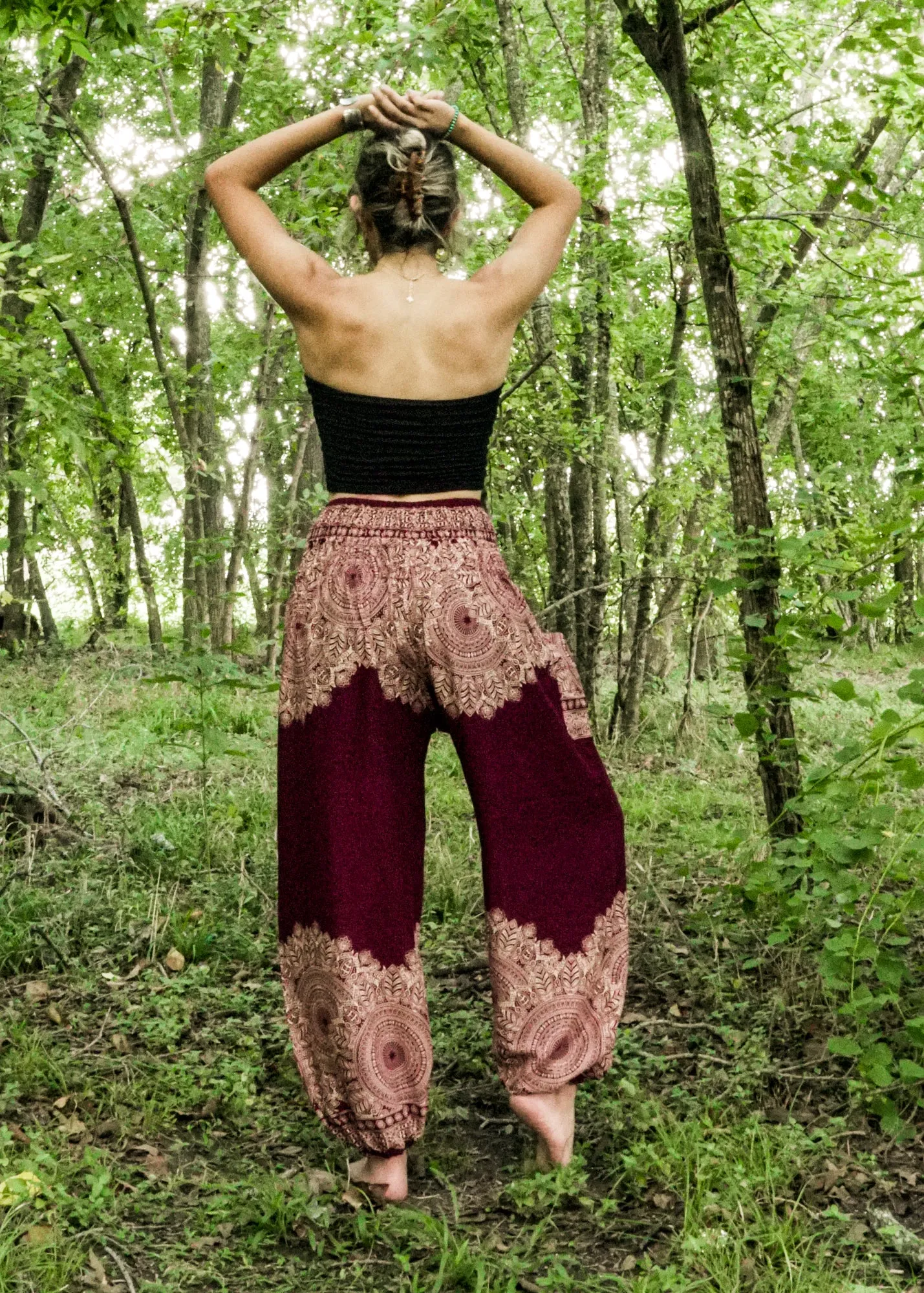 Burgundy Lotus Bloom Harem Pants
