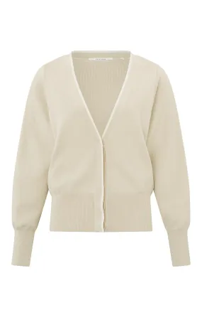 Cardigan with V-neck, buttons, long sleeves and stripe