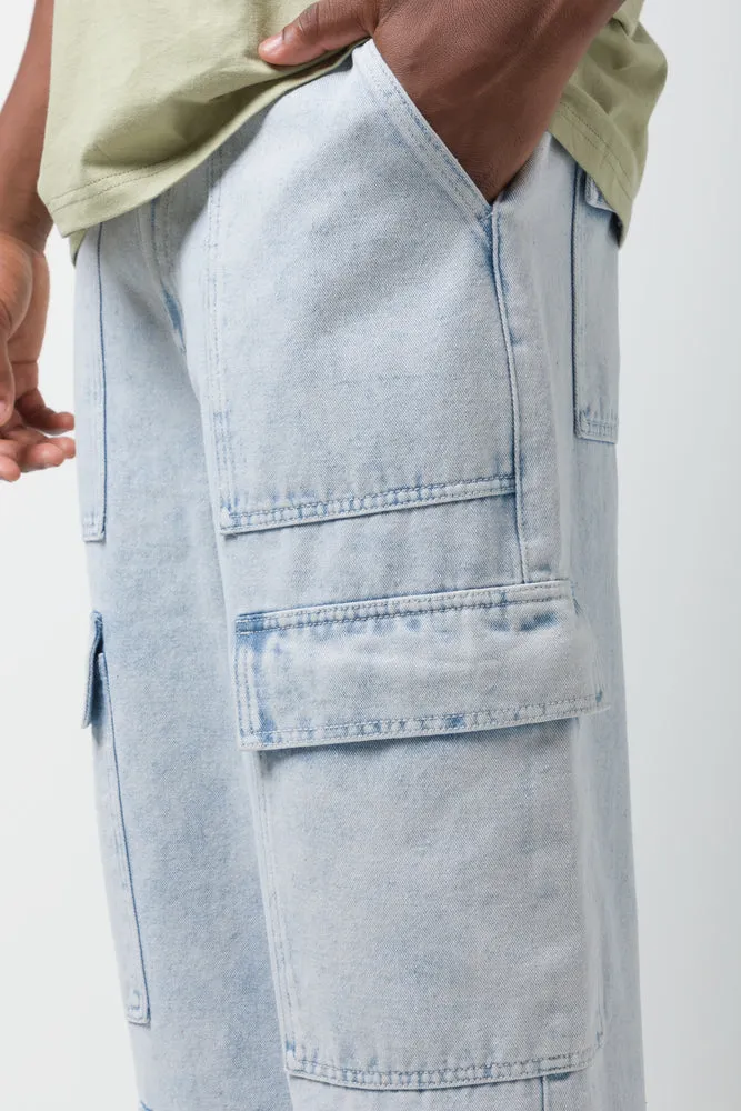 Cargo Loose Fit Denim Jeans Light Blue