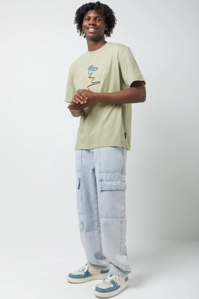 Cargo Loose Fit Denim Jeans Light Blue