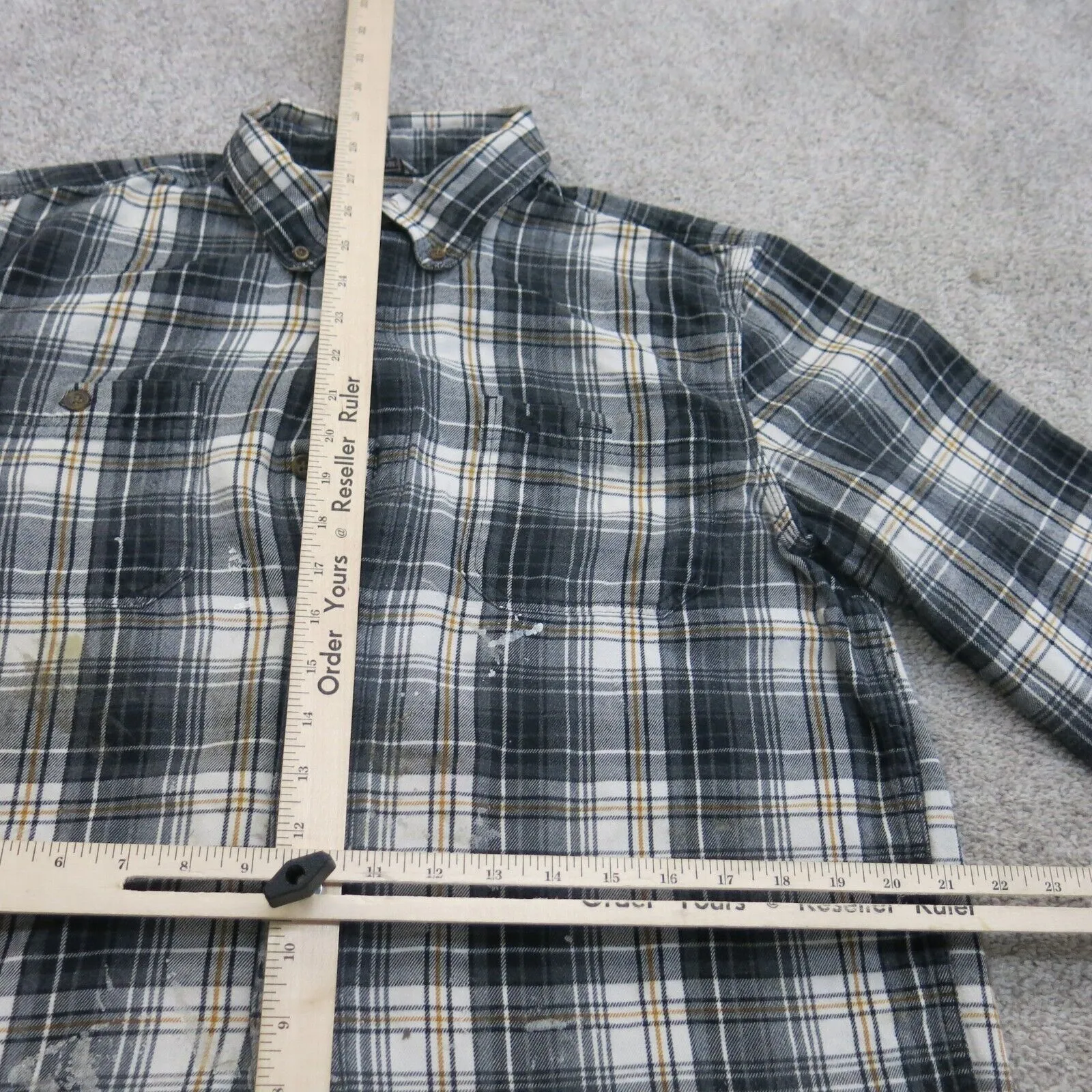 Carhartt Shirt Men L Black Relaxed Fit Work Wear Plaid Button Down Long Sleeve