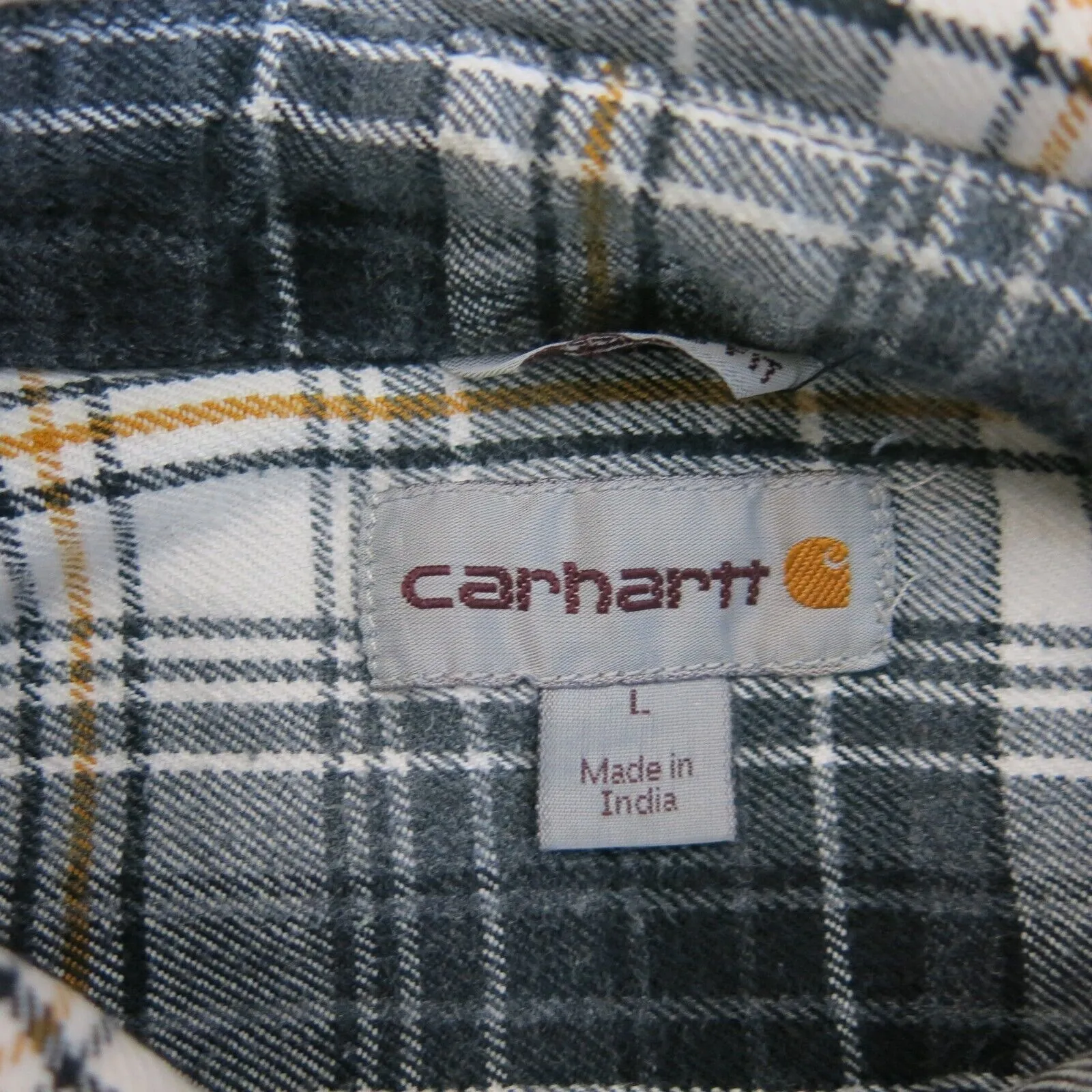 Carhartt Shirt Men L Black Relaxed Fit Work Wear Plaid Button Down Long Sleeve