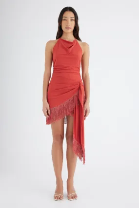 Carolina Fringe Halter Dress Hibiscus