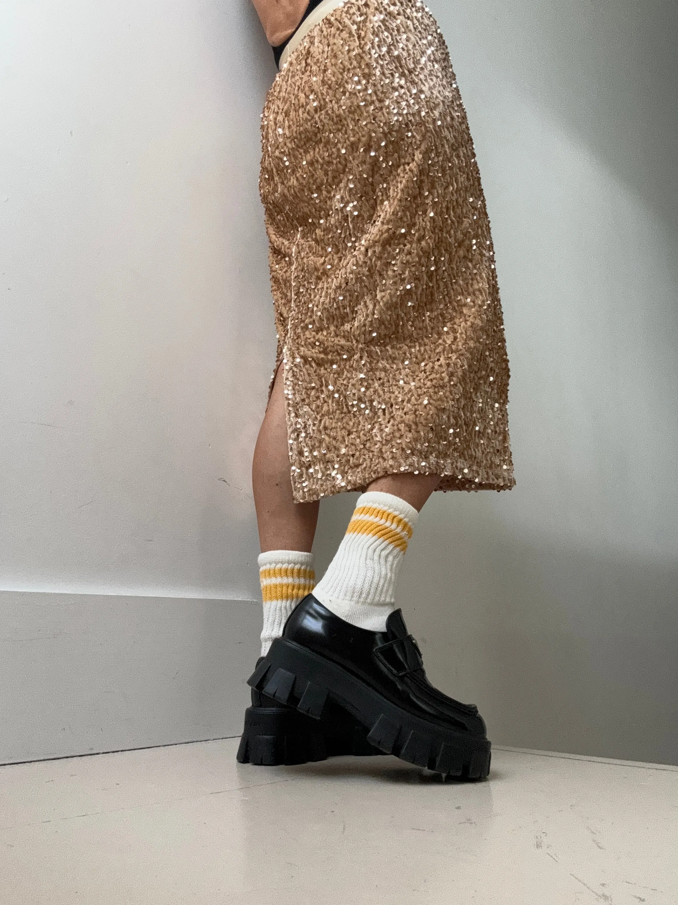 Champagne Sequin Midi Skirt