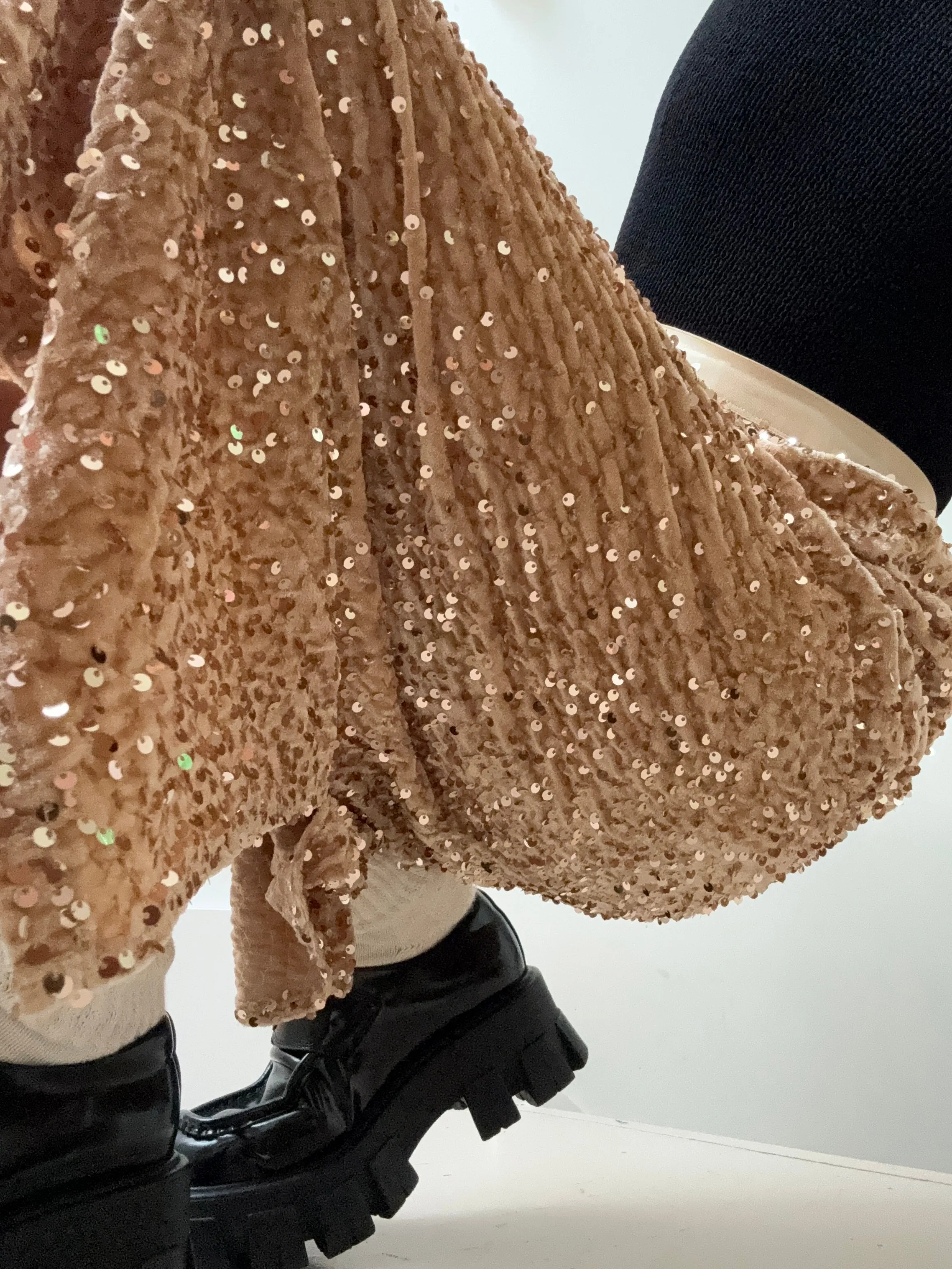 Champagne Sequin Midi Skirt