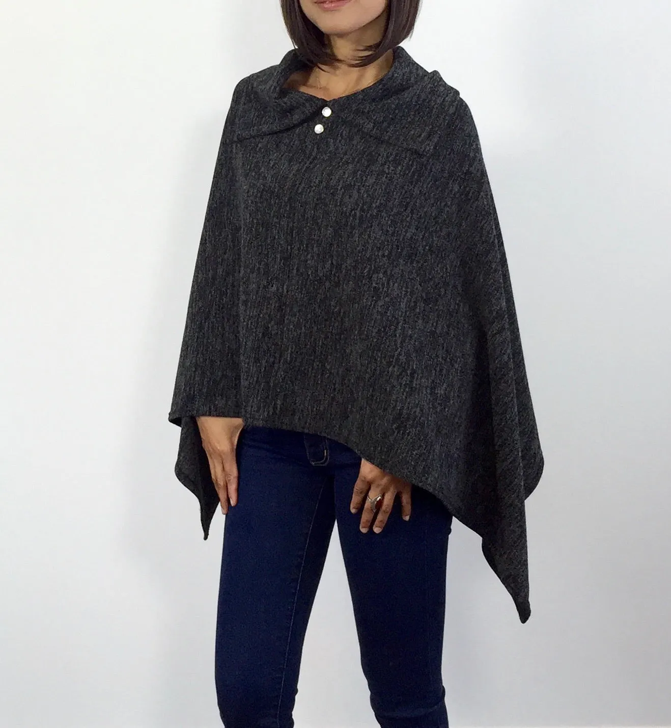 Charcoal gray Split neck Poncho