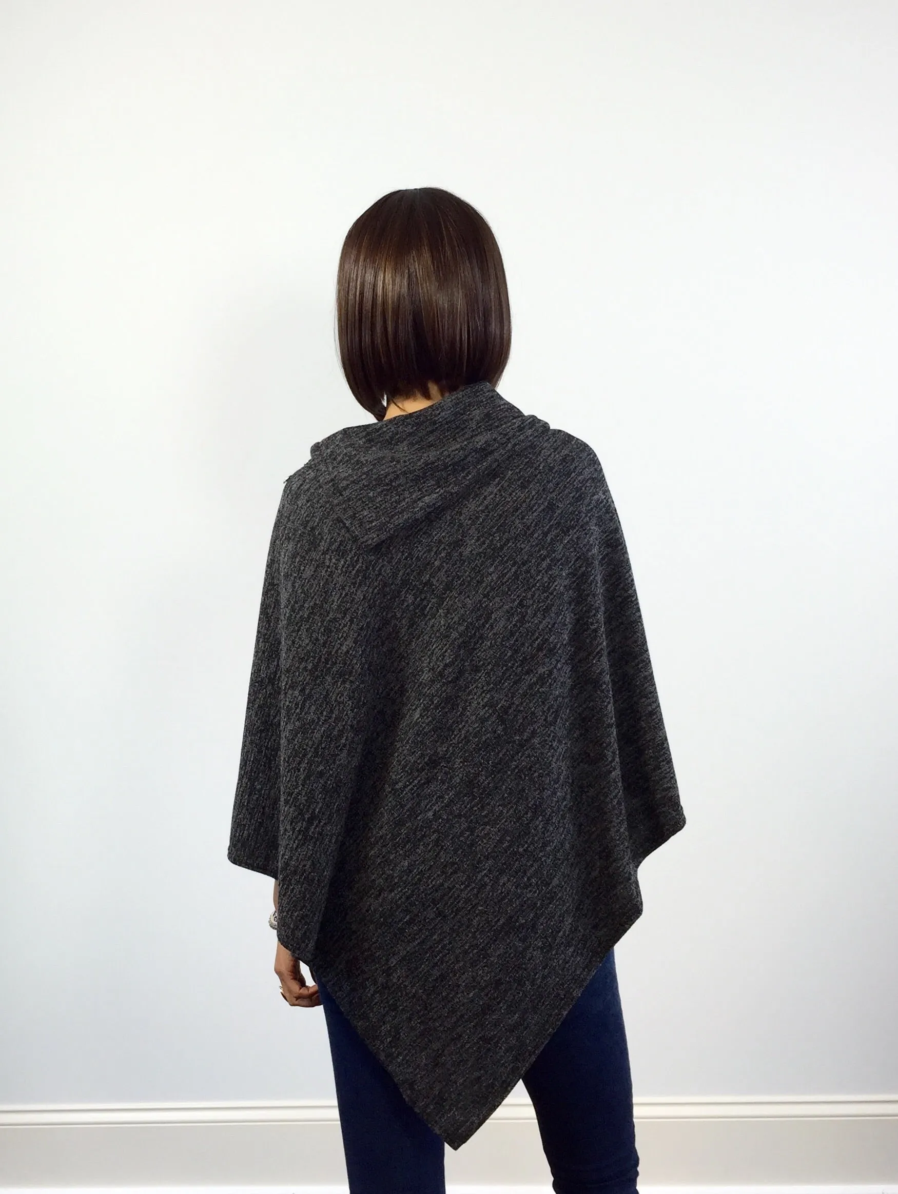 Charcoal gray Split neck Poncho