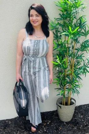 Charcoal Woven Stripe Jumpsuit
