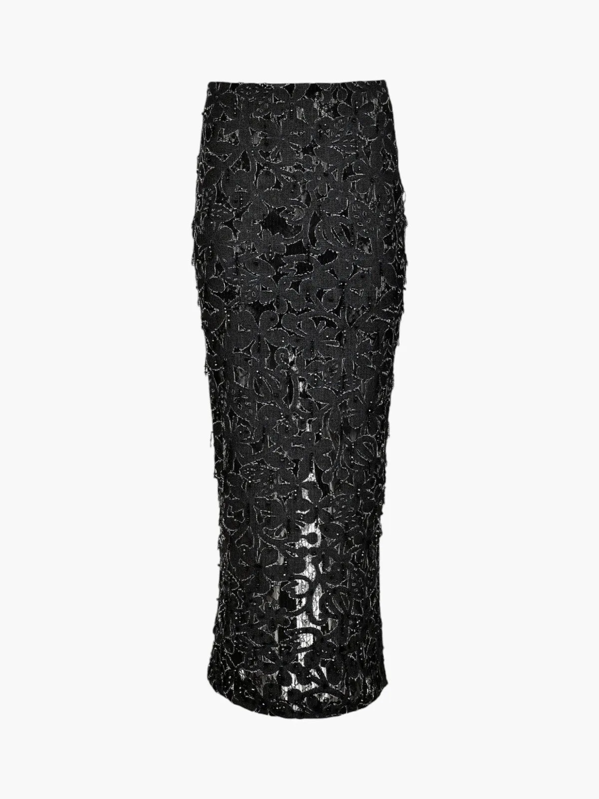 Chloe Maxi Lace Denim Skirt | Black